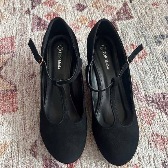 Wedge T Strap Black Soft Top Moda Size 8.5 - Picture 12 of 16